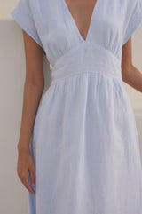 V-Neck Linen Dress | Light Blue
