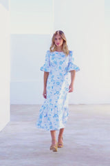Scarlett Cotton Sateen Dress | Waterlily Bright Blues