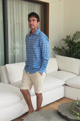 Men's Printed Cotton Shirt | Tear Drop Blue/White