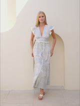 Pippa Organic Cotton Block Print Dress | Ivory/Navy