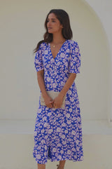 Emma EcoVero™ Midi Dress | Blossom Cobalt/Pink