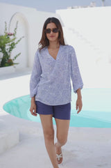 Clea Viscose Crinkle Blouse | Circle White/Blue