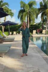 Light Weight Linen Pull On Trousers | Teal