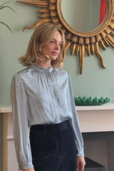 Frill Detail Satin Blouse | Ice Blue