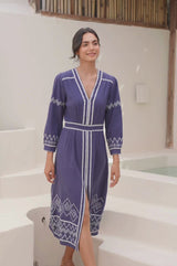 Jamila Embroidered Dress | Navy/White