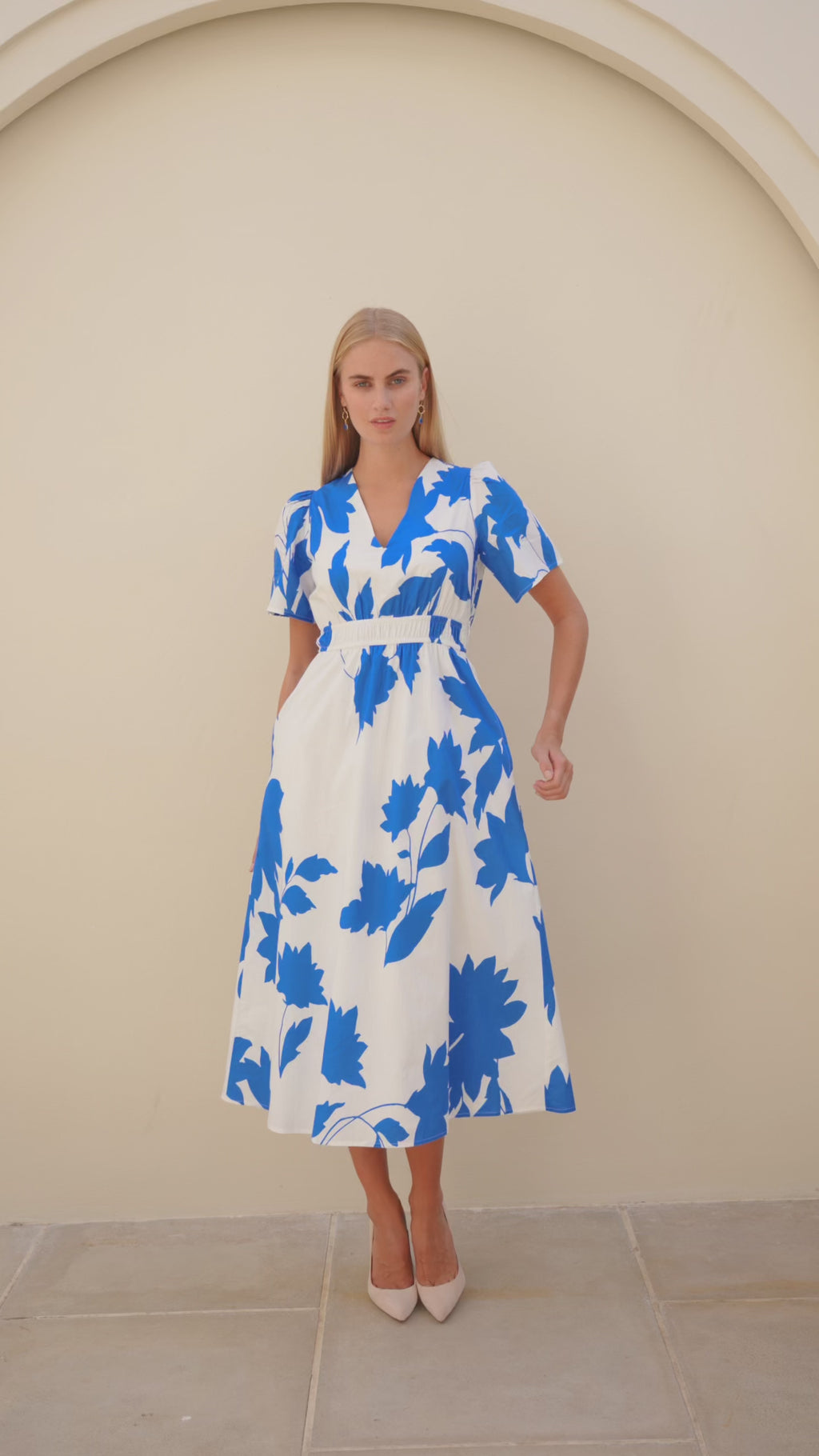 Aspiga Sustainable Womens Elsa Dress Wedding Guest Occasion 100% Cotton Blue