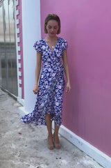 Demi EcoVero™ Wrap Dress | Blossom Cobalt/Pink