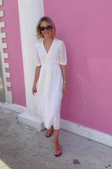 Iris Organic Cotton Dobby Dress | White