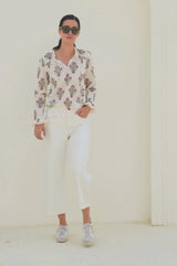 Rosie Organic Cotton Block Print Blouse | Antique Wildflower Cream/Red/Green