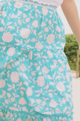 Becks Block Print Skirt | Ornate Flower Turquoise