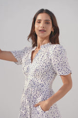 Esha Organic Cotton Cheesecloth Dress | Ecru/Navy