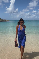 Recycled Embroidered Halterneck Swimsuit | Cobalt