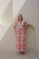 Enny Linen Maxi Dress | Multi/Teal