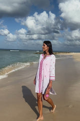 Guadalupe Embroidered Organic Cotton Short Tunic | White/Pink