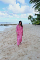 Mykonos Organic Cotton Maxi Dress | White/Red