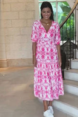 Virginia EcoVero™ Midi Dress | Ikat Pink/White
