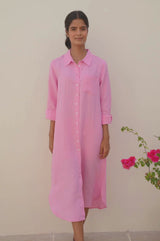Kelly Linen Shirt Dress | Baby Pink