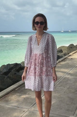 Marina Organic Cotton Print Mix Dress | Blossom Print Dusty Pink/White