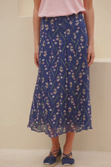 RHS Mira Printed Chiffon Skirt | Navy