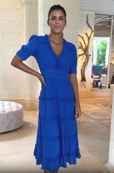 Viola Short Sleeve Organic Cotton Dobby Dress | Cobalt