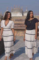 Organic Cotton Dobby Ric Rac Skirt | Antique Cream/Black
