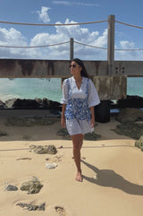 Marina Organic Cotton Print Mix Dress | Cobalt/White