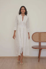 Thea Cotton Blend Lace Dress | Ecru