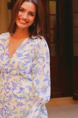 Long Sleeve Sally Anne Dress | Paisley Floral Green/Blue