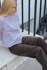 Cosima Embroidered Blouse  | Chocolate/White