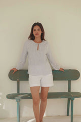 Penny Stripe Organic Cotton Cheesecloth Blouse | White/Blue
