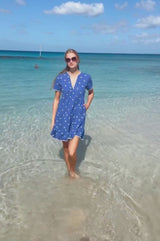 India Embroidered Organic Cotton Dress | Cobalt/White