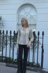 Vienna Printed Long Sleeve Blouse | Fern Taupe/Off White