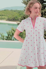 India Embroidered Organic Cotton Dress | White/Pink
