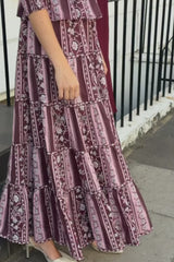 Moxi Peplum Maxi Dress | Burgundy/Pink