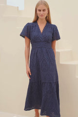 Edie Cotton Broderie Dress | Navy