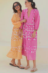Martha Organic Cotton Mix Print Dress | Dianthus Print Yellow/White