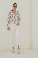Rosie Organic Cotton Block Print Blouse | Antique Wildflower Cream/Red/Green