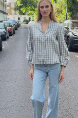 Notch Neck Check Blouse | Grey/White