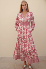 Billie Block Print Organic Cotton Dress | Red/White