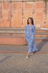 Emma Organic Cotton Dress | Cobalt/White