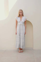 Pippa Organic Cotton Block Print Dress | Ivory/Navy