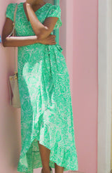 Demi EcoVero™ Wrap Dress | Green/White