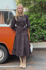 Dropped Waist Baby Cord Midi Dress | Chocolate
