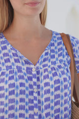 Lisbon Viscose Crinkle Blouse | Ikat White/Blue