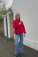 Velvet Quilted Jacket | Red/Navy