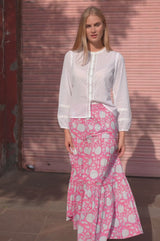 Becks Organic Cotton Block Print Skirt | Sunflower Pink/Cobalt