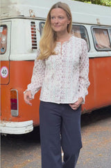 Vienna Printed Long Sleeve Blouse | Buta Pink/Cream