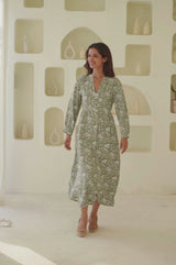 Mara Rayon Dress | Khaki/White