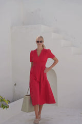 Esha Organic Cotton Cheesecloth Dress | Red