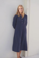 Pin Tuck Organic Cotton Cheesecloth Shirt Dress | Navy